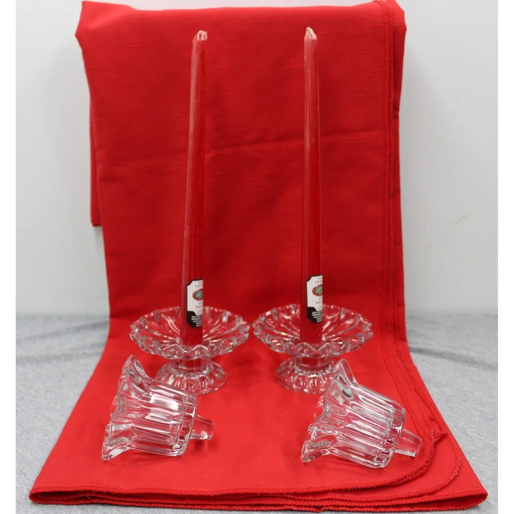 PartyLite Candle Holders Clear Chantilly Pair P0315 Votive Taper Glass Set of 2